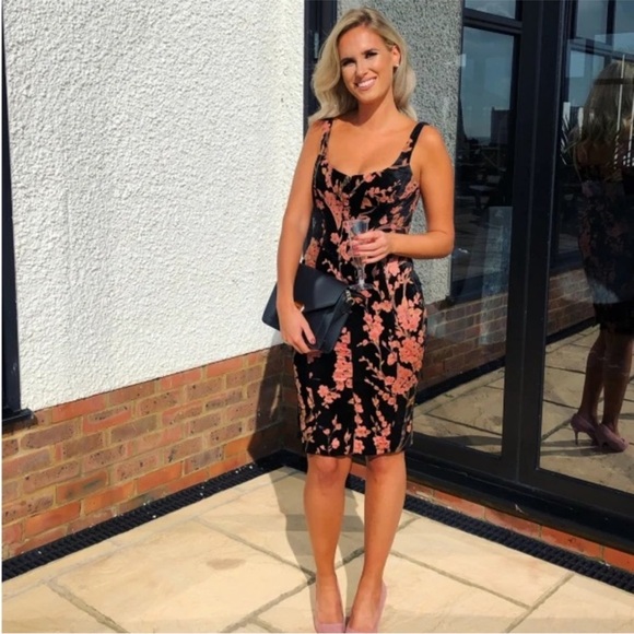 House of CB London Lexi Black and Floral Devore Velvet Corset Midi Dress - Picture 3 of 10